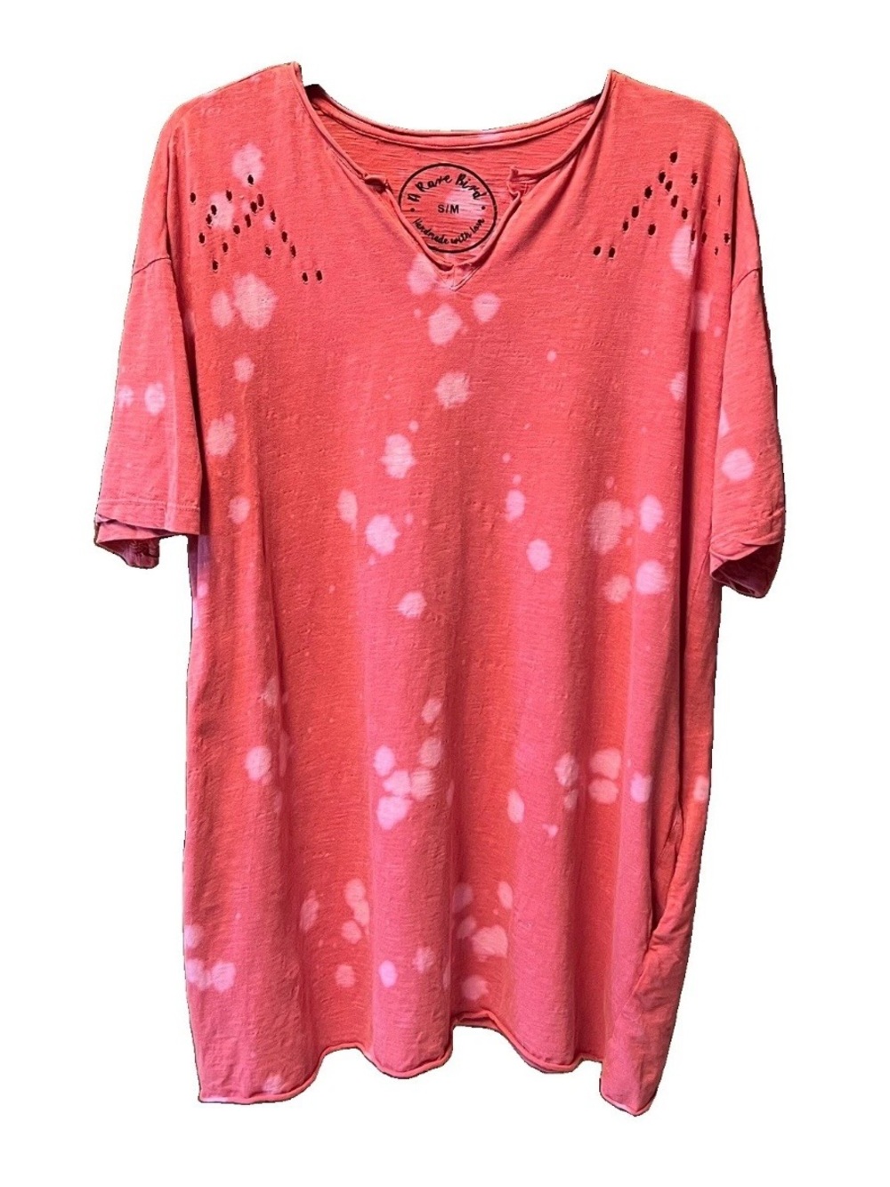 A Rare Bird Tie Dye Cotton Dress S/M Reddish Pink Distressed Raw Hem Pockets